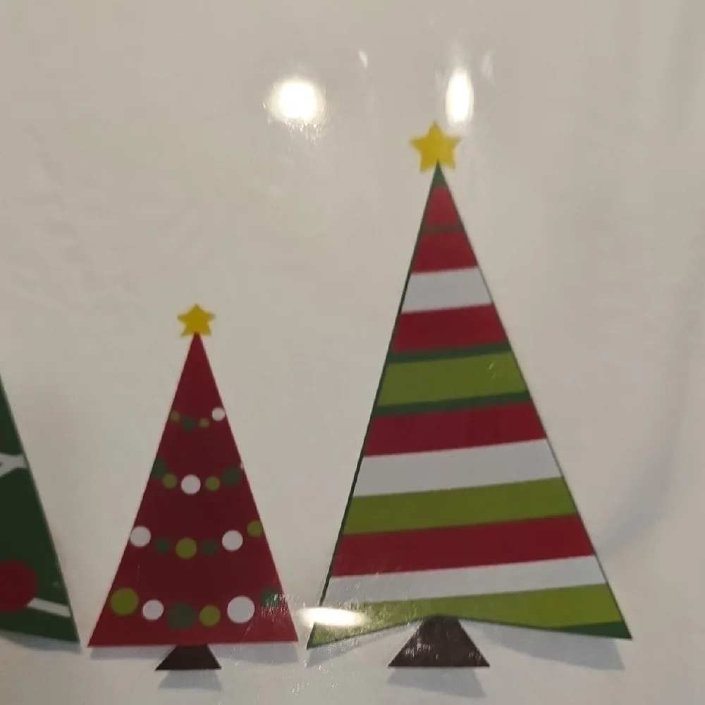 Holiday Decorative Glass Tray with Festive Tree Motif - White/Green/Red